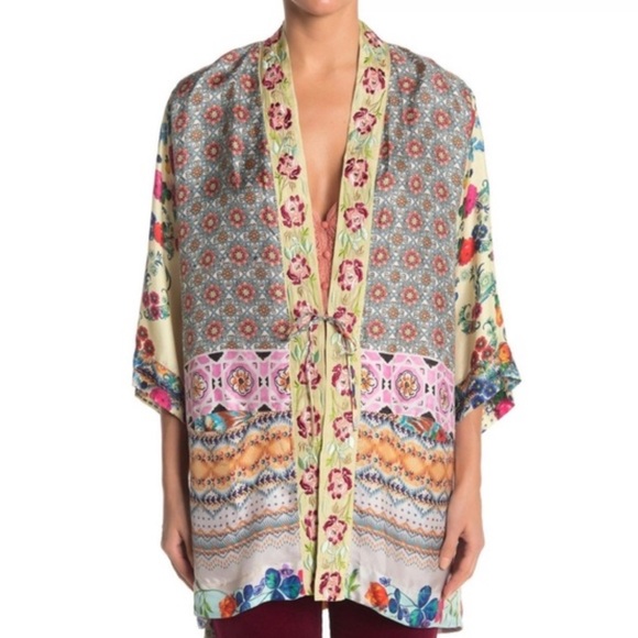 Johnny Was Other - Johnny Was Cali Kimono Top Floral Embroidered Silk Tie Front Lightweight Boho